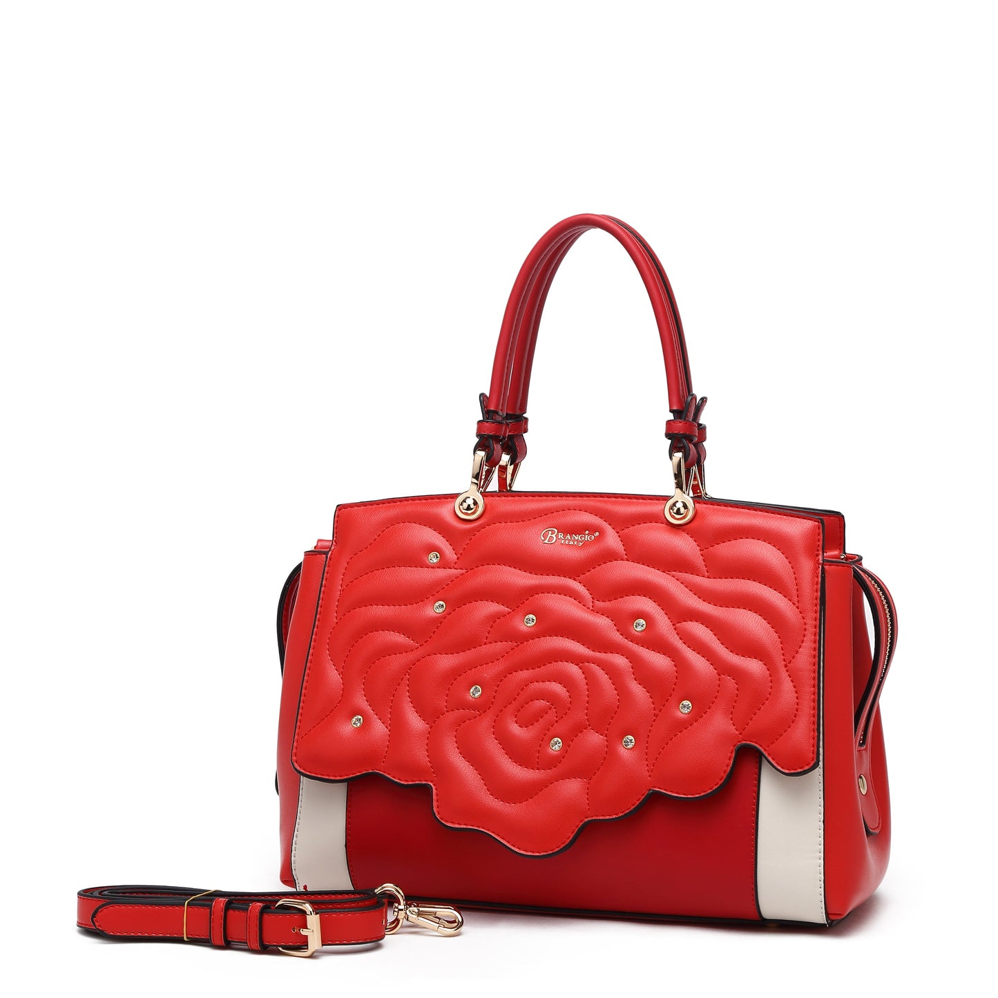 Rosette 3d Crystal Vegan Leather Metallic Handbag