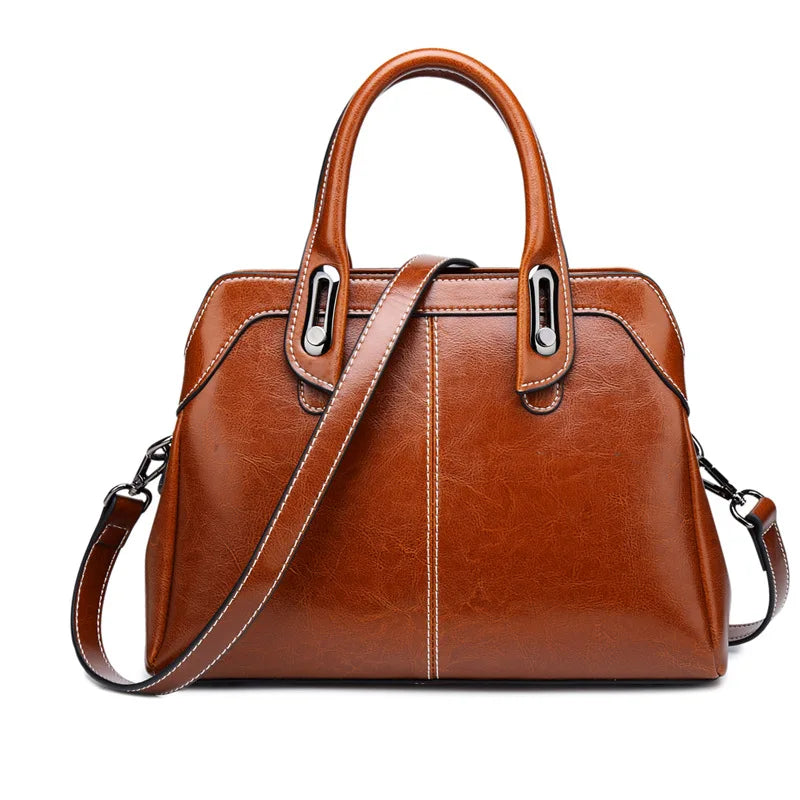 Genuine Leather Women Handbag Top Handle Shoulder Cross Body Bag Fashion Oil Wax Cowhide Purses and Handbags Messenger Tote Bags
