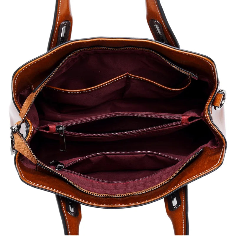 Genuine Leather Women Handbag Top Handle Shoulder Cross Body Bag Fashion Oil Wax Cowhide Purses and Handbags Messenger Tote Bags
