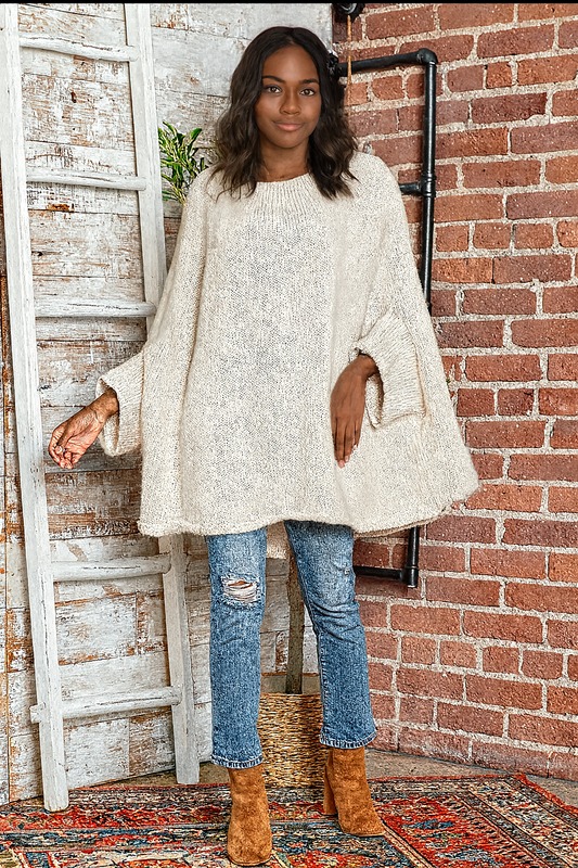 Round Neck Batwing Sleeve Sweater