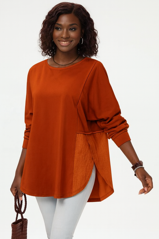 Double Take Full Size Long Sleeve High-Low T-Shirt