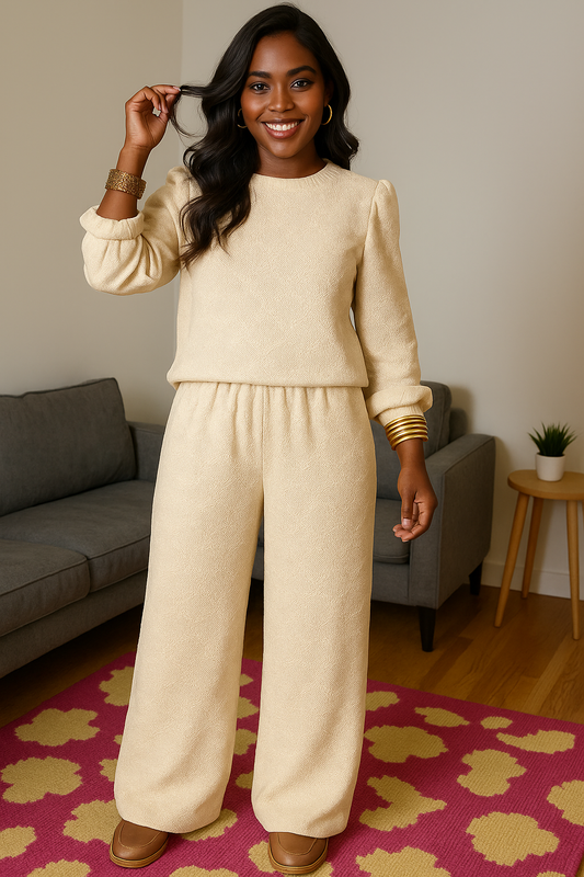 Double Take Texture Long Sleeve Top and Wide Leg Pants Set