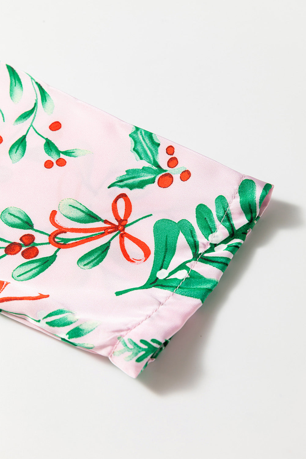 Pink Christmas Berries Print Satin Pajama Set