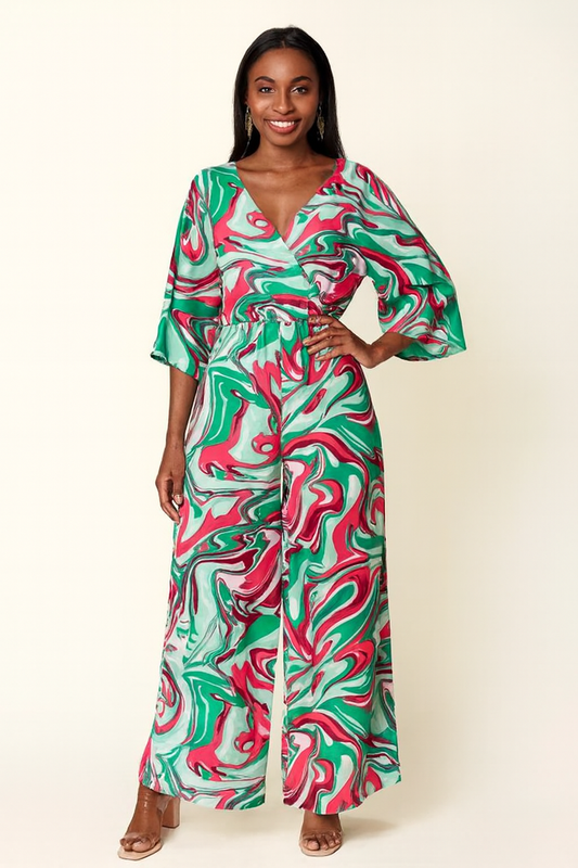 Double Take Full Size Half Sleeve Wide Leg Jumpsuit
