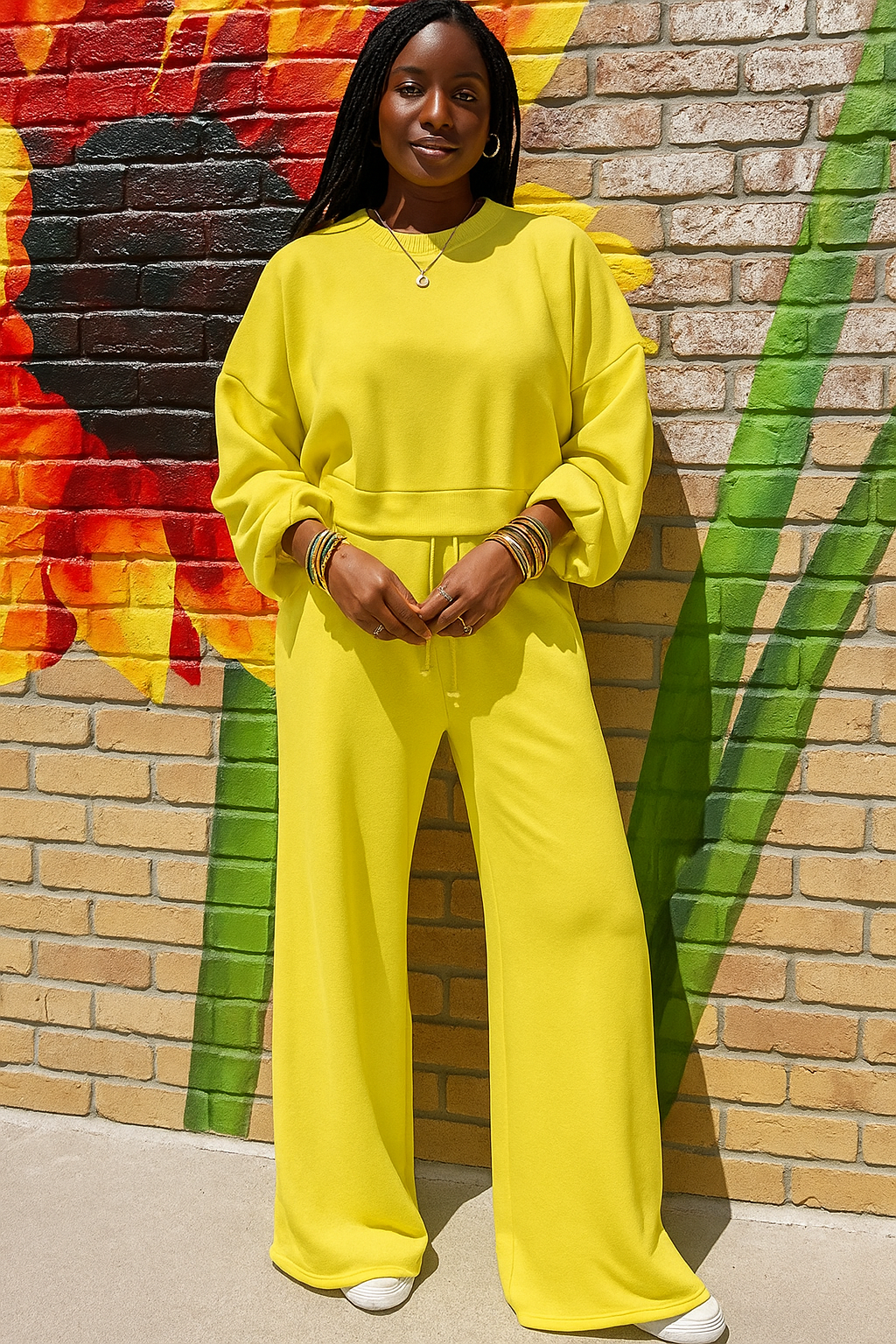 Round Neck Long Sleeve Sweatshirt and Pants Set