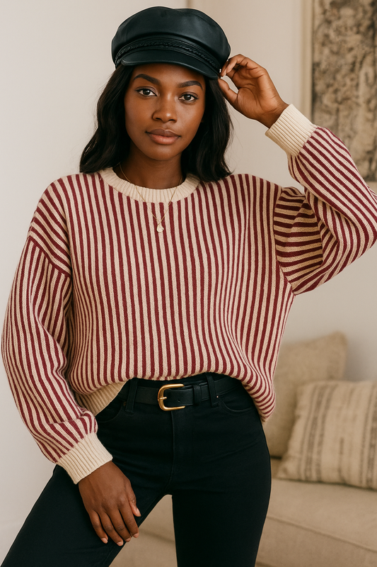 Zenana Two Tone Crewneck Sweater