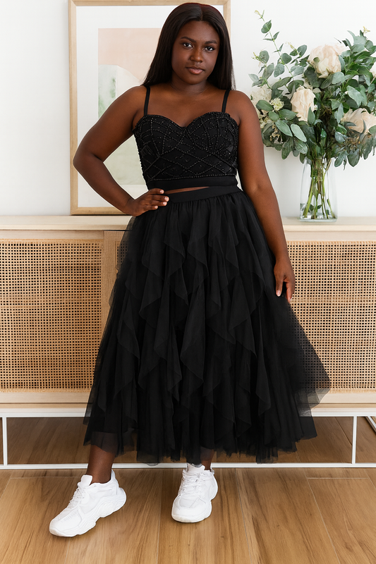 A Line Long Tulle Tiered Skirts