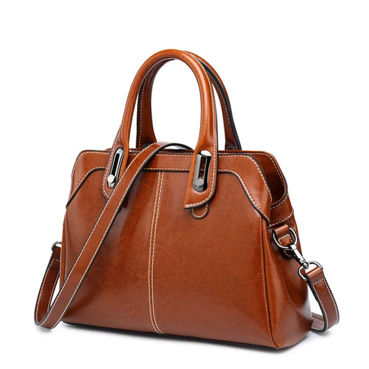 Genuine Leather Women Handbag Top Handle Shoulder Cross Body Bag Fashion Oil Wax Cowhide Purses and Handbags Messenger Tote Bags