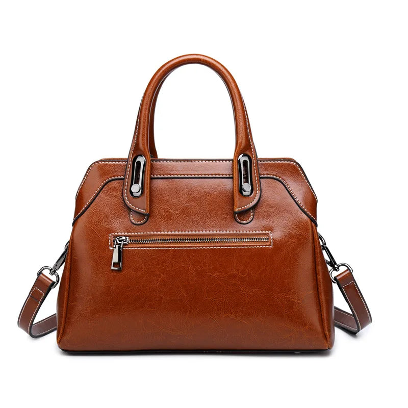 Genuine Leather Women Handbag Top Handle Shoulder Cross Body Bag Fashion Oil Wax Cowhide Purses and Handbags Messenger Tote Bags