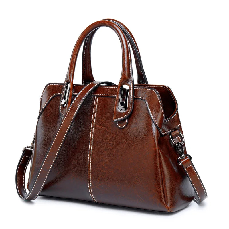 Genuine Leather Women Handbag Top Handle Shoulder Cross Body Bag Fashion Oil Wax Cowhide Purses and Handbags Messenger Tote Bags