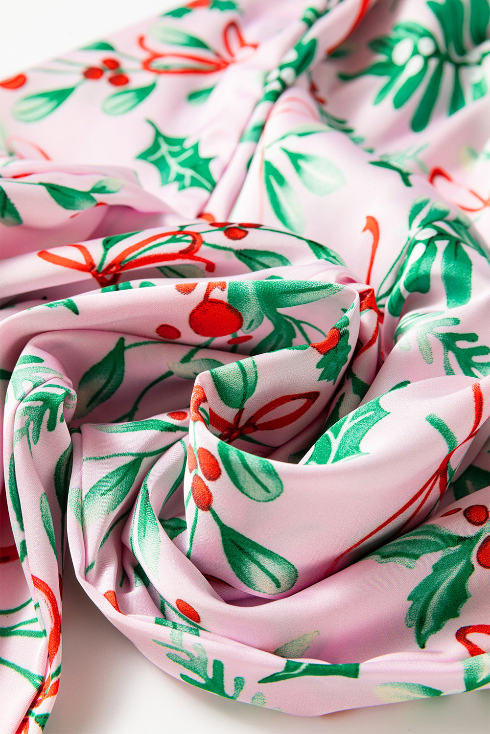 Pink Christmas Berries Print Satin Pajama Set