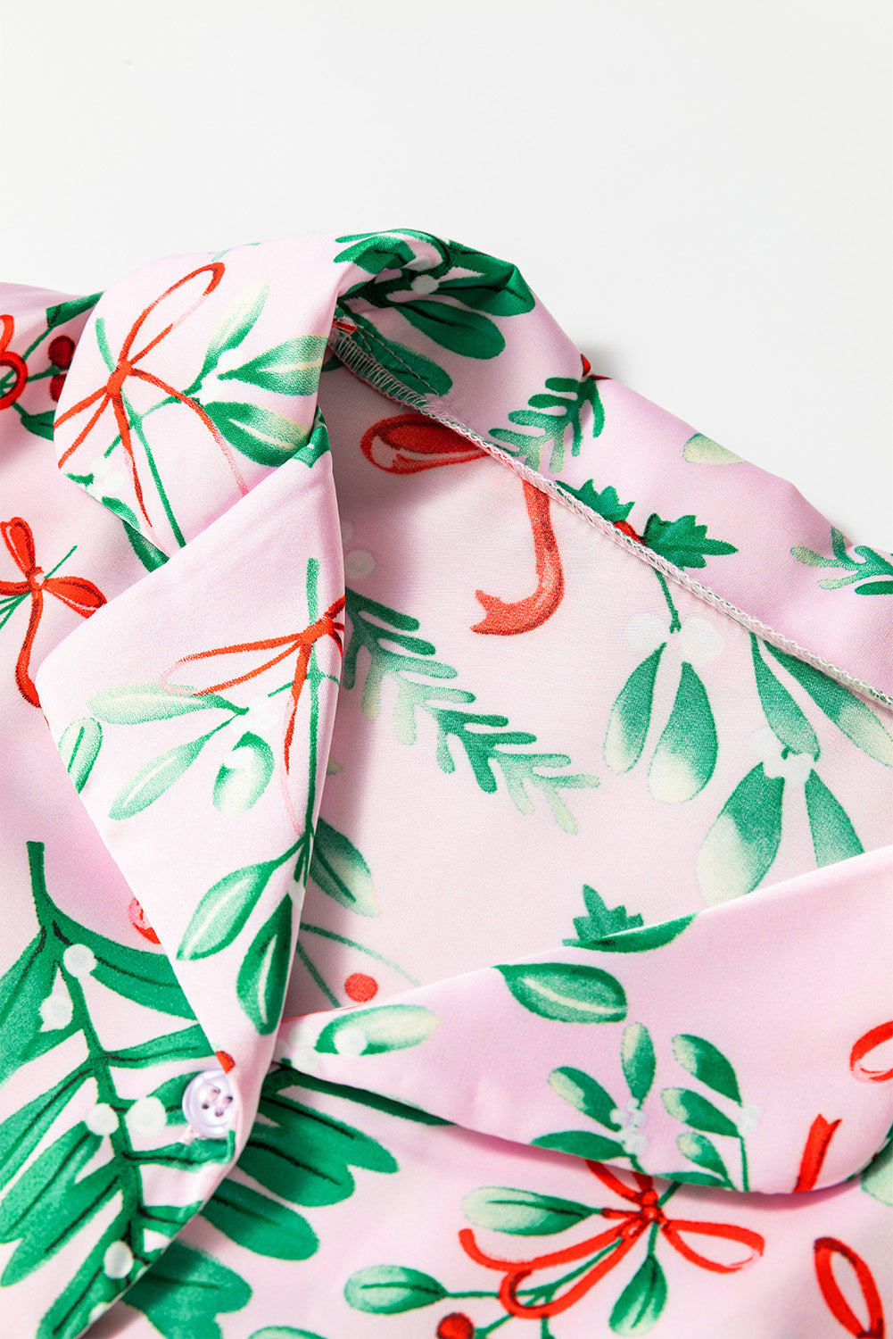 Pink Christmas Berries Print Satin Pajama Set