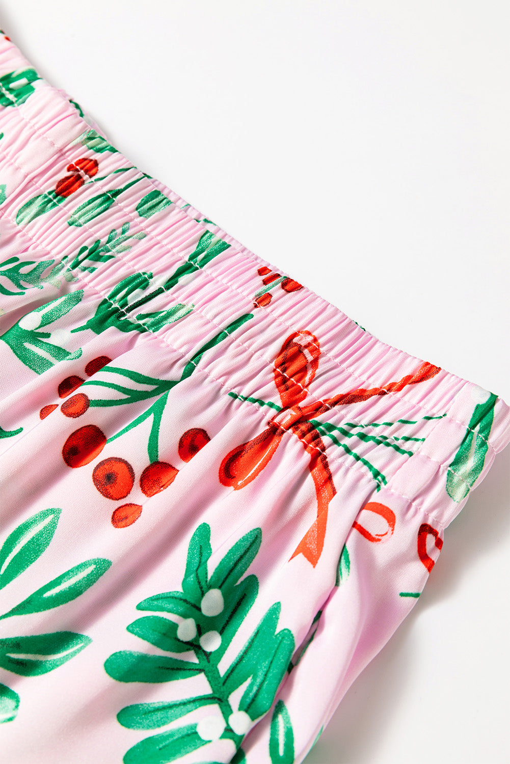 Pink Christmas Berries Print Satin Pajama Set